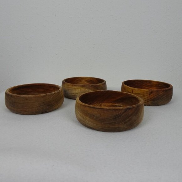 4 Vintage Teak Wood Salad Bowls 6" Diameter Round - Picture 3 of 11
